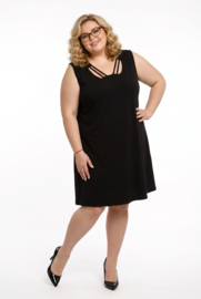 New Jersey viscose A-lijn jurk met aparte decolleté/ stretch/zwart