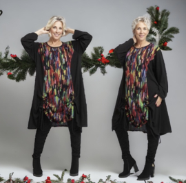 AKH oversized viscose A-lijn jurk/tuniek met zakken apart stretch zwart