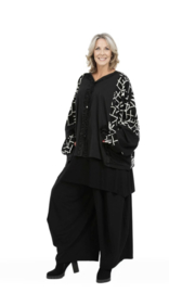 AKH oversized viscose A-lijn vest/blazer  apart zwart/grijs stretch
