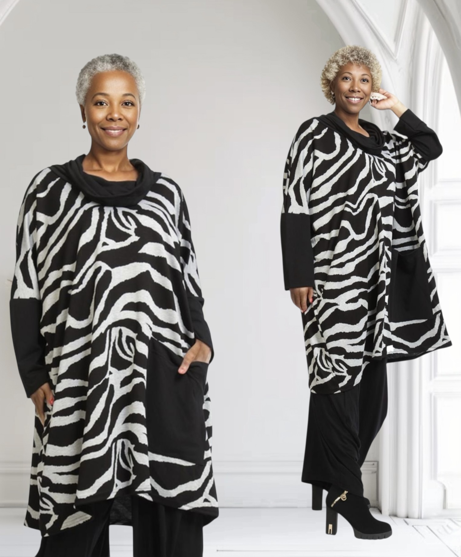 AKH oversized viscose mix tuniek apart stretch zwart/grijs