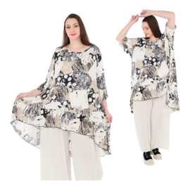AKH oversized viscose A-lijn tuniek /apart/stretch  zwart/beige