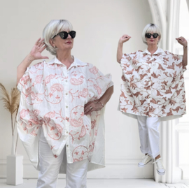ITALIA MODA oversized katoen geborduurde blouse/hemd/in meerdere kleuren