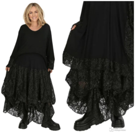 AKH oversized viscose rok met glitter KANT en met verstelbare ploien stretch