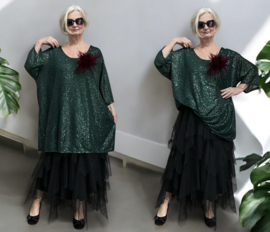 ITALIA MODA oversized tuniek met inzet van pailletten/glitter stof gevoerd /stretch  /in meerdere kleuren