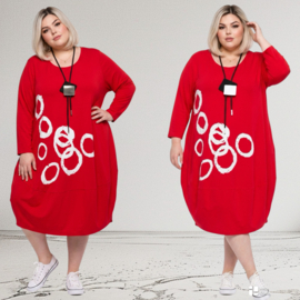 New Jersey viscose ballon jurk stretch /rood/wit