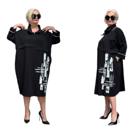 Divas planet oversized viscose jurk zwart stretch