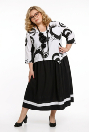 SINNE design.. A-lijn viscose jurk zwart/wit