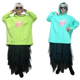 ITALIA  oversized  katoen top met capuchon apart stretch/in meerdere kleuren