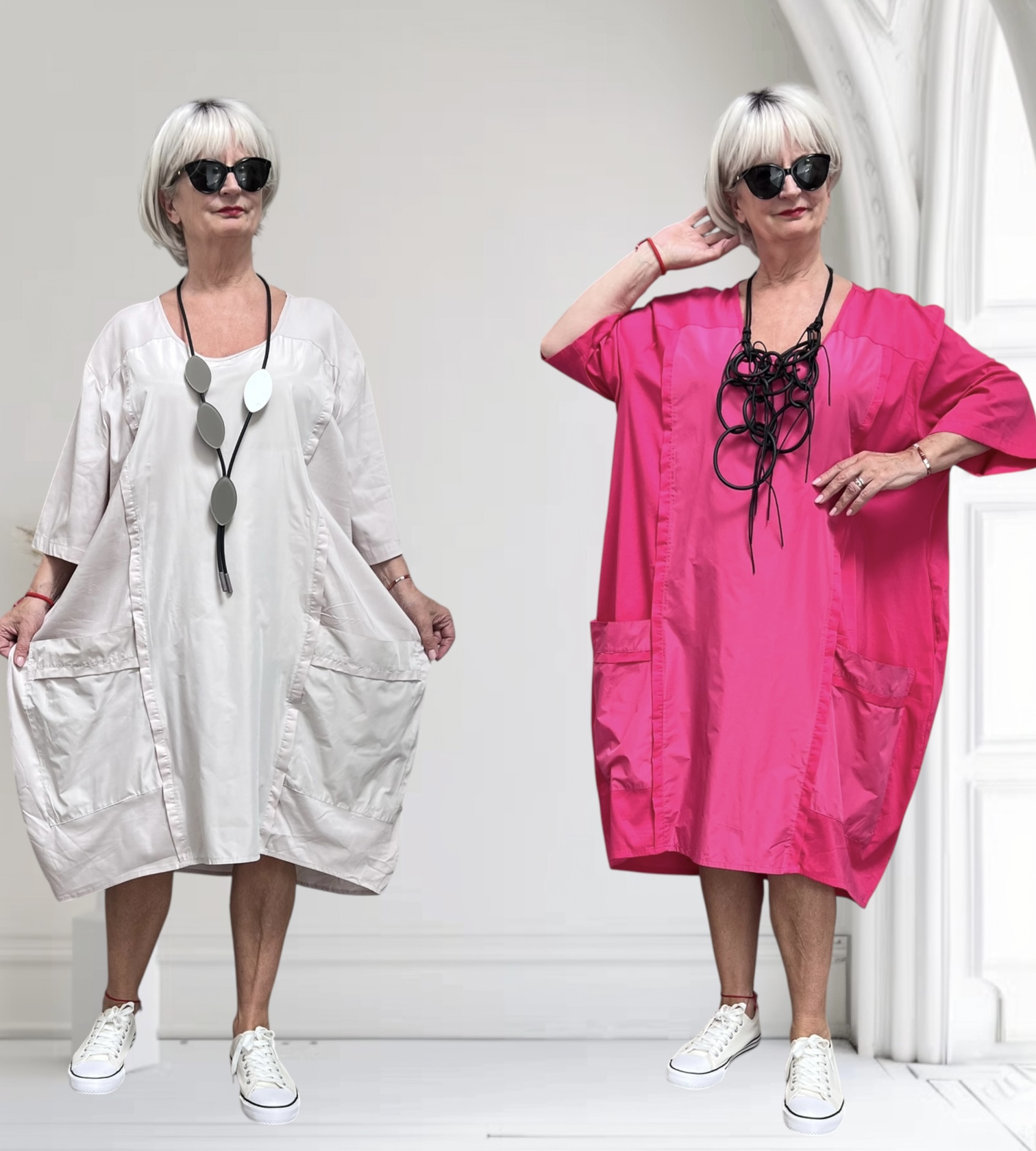 SINNE design.. A- lijn viscose jurk met taft /stretch/in meerdere kleuren