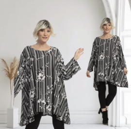 AKH oversized viscose mix tuniek apart zwart/wit stretch