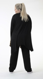 AKH oversized tricot viscose mix A-lijn tuniek apart stretch zwart/geel