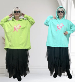 ITALIA  oversized  katoen top met capuchon apart stretch/in meerdere kleuren