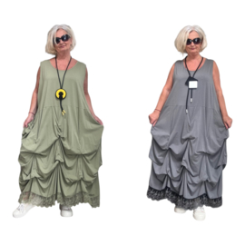 Moonshine katoen tricot A-lijn jurk met verstelbare plooien en KANT/stretch apart/in meerdere kleuren