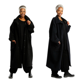 AKH oversized lange wollen winterjas/mantel  gevoerd zwart