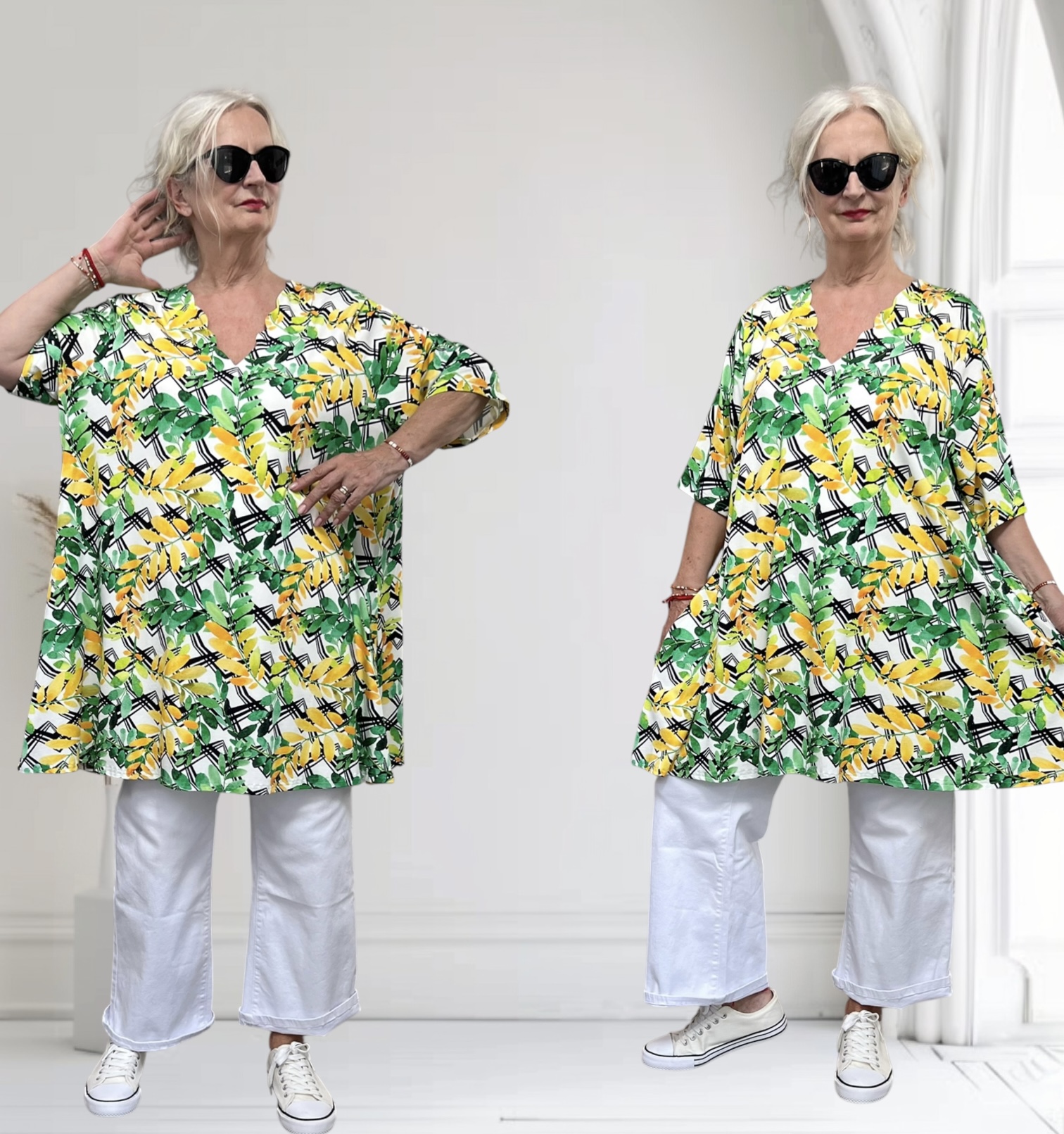Naveed oversized viscose A-lijn tuniek met aparte decolleté/ stretch