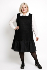 AKH oversized mouwloze gebreide katoen A-lijn jurk met inzet van taft  /apart/zwart