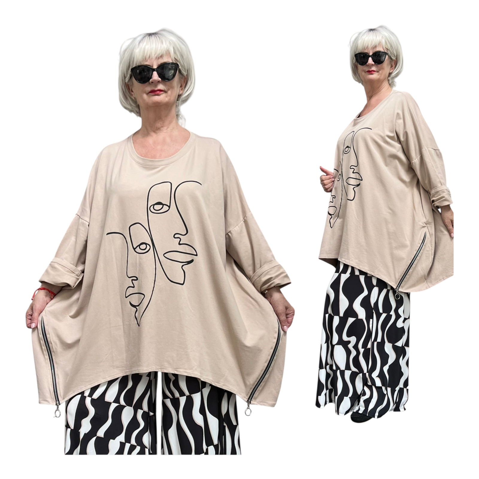 ITALIA MODA oversized katoen lijn tuniek met ritsen /stretch