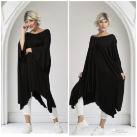 AKH oversized viscose A-lijn jurk apart stretch  zwart
