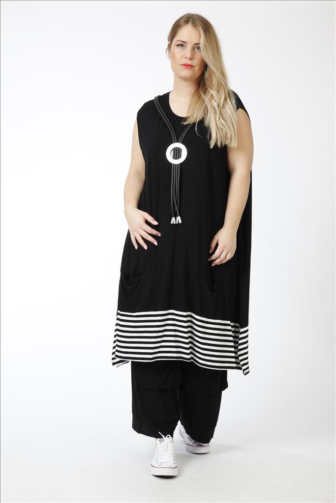 AKH oversized viscose  A-lijn jurk/tuniek met zakken /stretch /zwart/wit