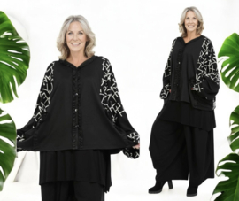 AKH oversized viscose A-lijn vest/blazer  apart zwart/grijs stretch