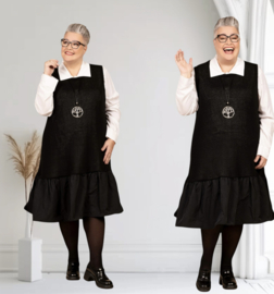 AKH oversized mouwloze gebreide katoen A-lijn jurk met inzet van taft  /apart/zwart