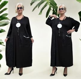 GORGO viscose A-lijn jurk  stretch / zwart/wit