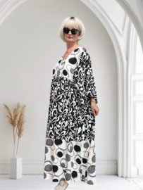 Mila Ragazza oversized A-lijn viscose boho jurk apart (extra groot)zwart/wit