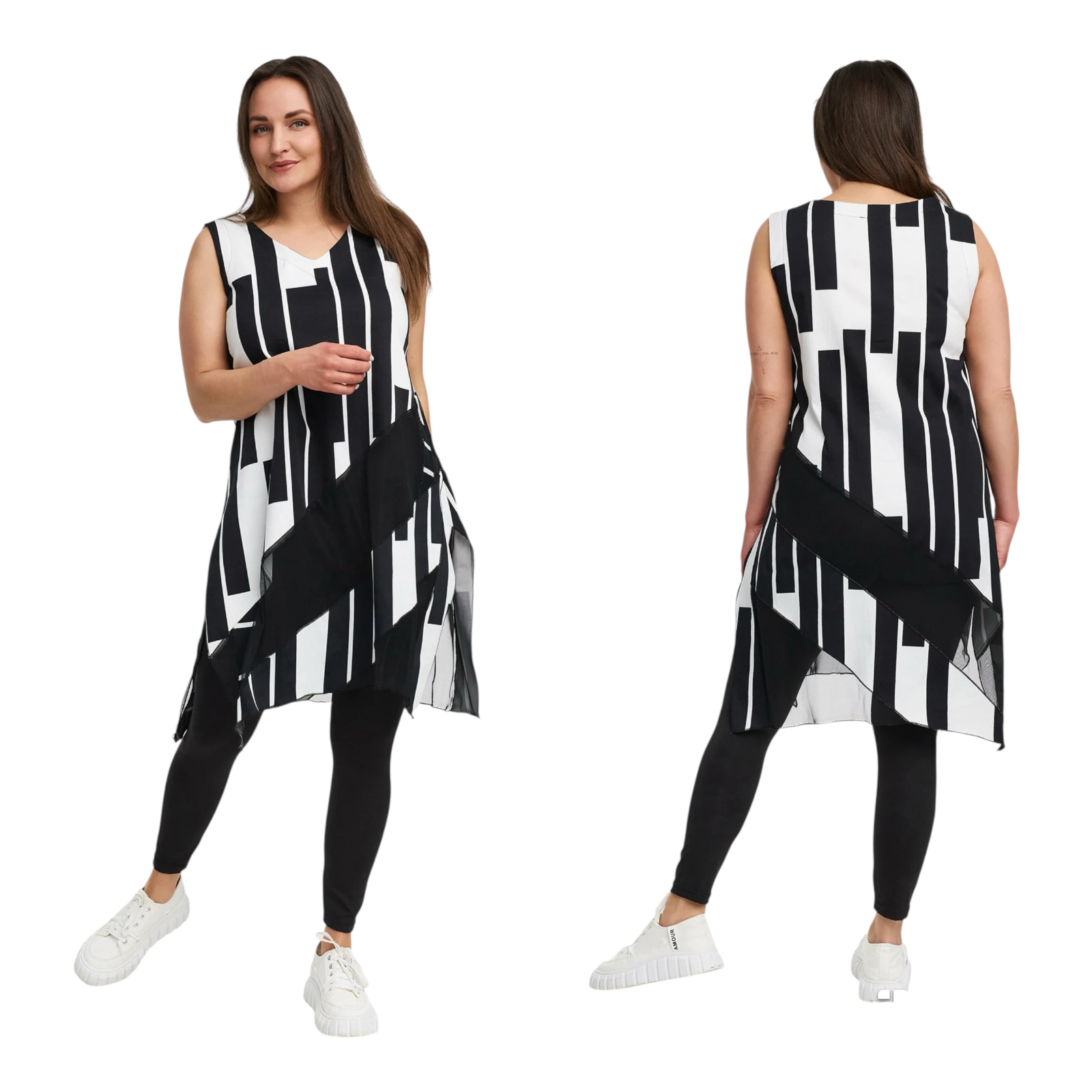 KEKOO design katoen jurk zwart/wit stretch