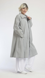 AKH katoen A-lijn zomer blouse /jas /blazer met ritssluiting grijs/wit /stretch