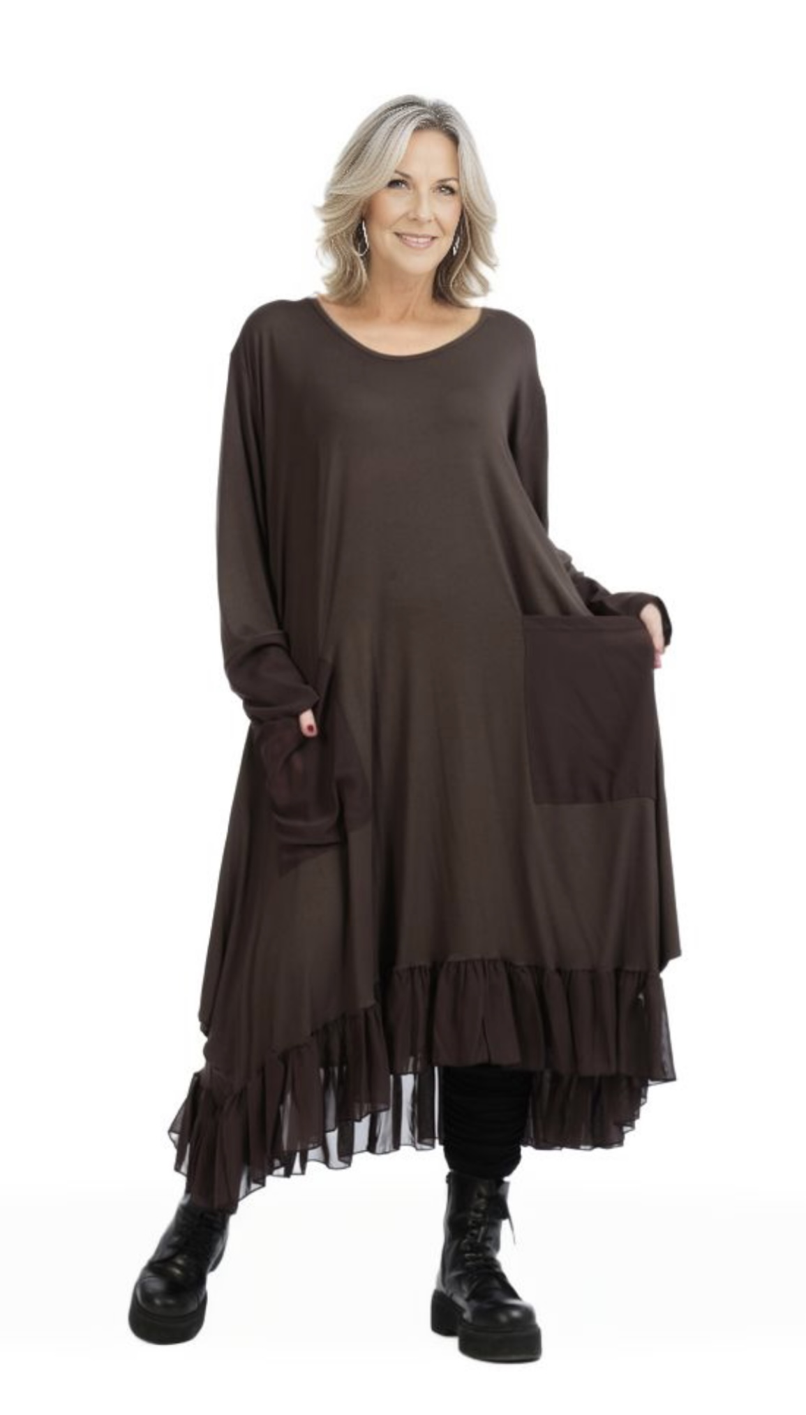 AKH viscose A-lijn jurk met chiffon stof apart stretch