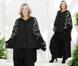 AKH oversized viscose A-lijn vest/blazer  apart zwart/grijs stretch