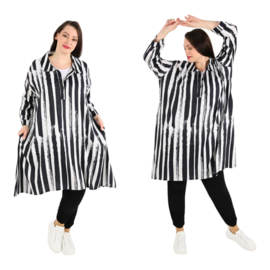 AKH oversized viscose A-lijn blouse/tuniek zwart/wit  apart
