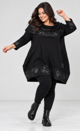 Vincenzo Allocca oversized katoen A-lijn tuniek met lakverf kraag /stretch/zwart