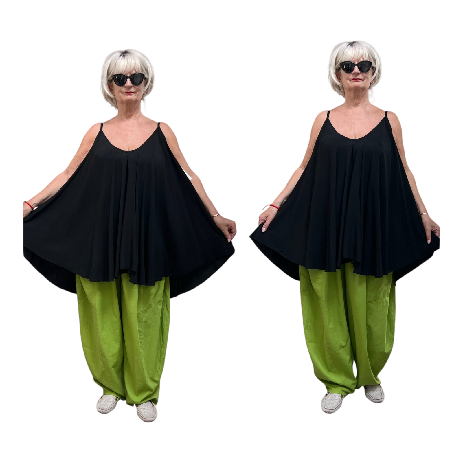 ITALIA oversized viscose A-lijn zomer top zwart