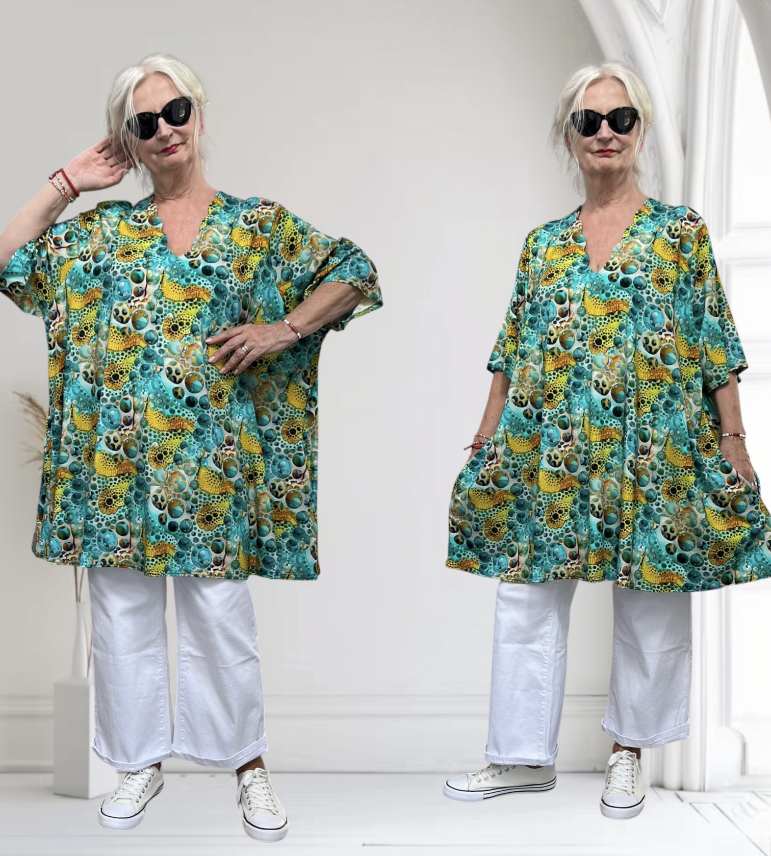 Naveed oversized viscose A-lijn tuniek met aparte decolleté/ stretch