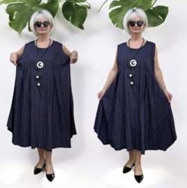 AKH oversized linnen mix A-lijn jurk apart donkerblauw