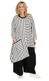 AKH oversized gebreide tuniek/jurk  apart stretch wit/zwart