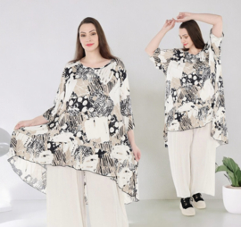 AKH oversized viscose A-lijn tuniek /apart/stretch  zwart/beige
