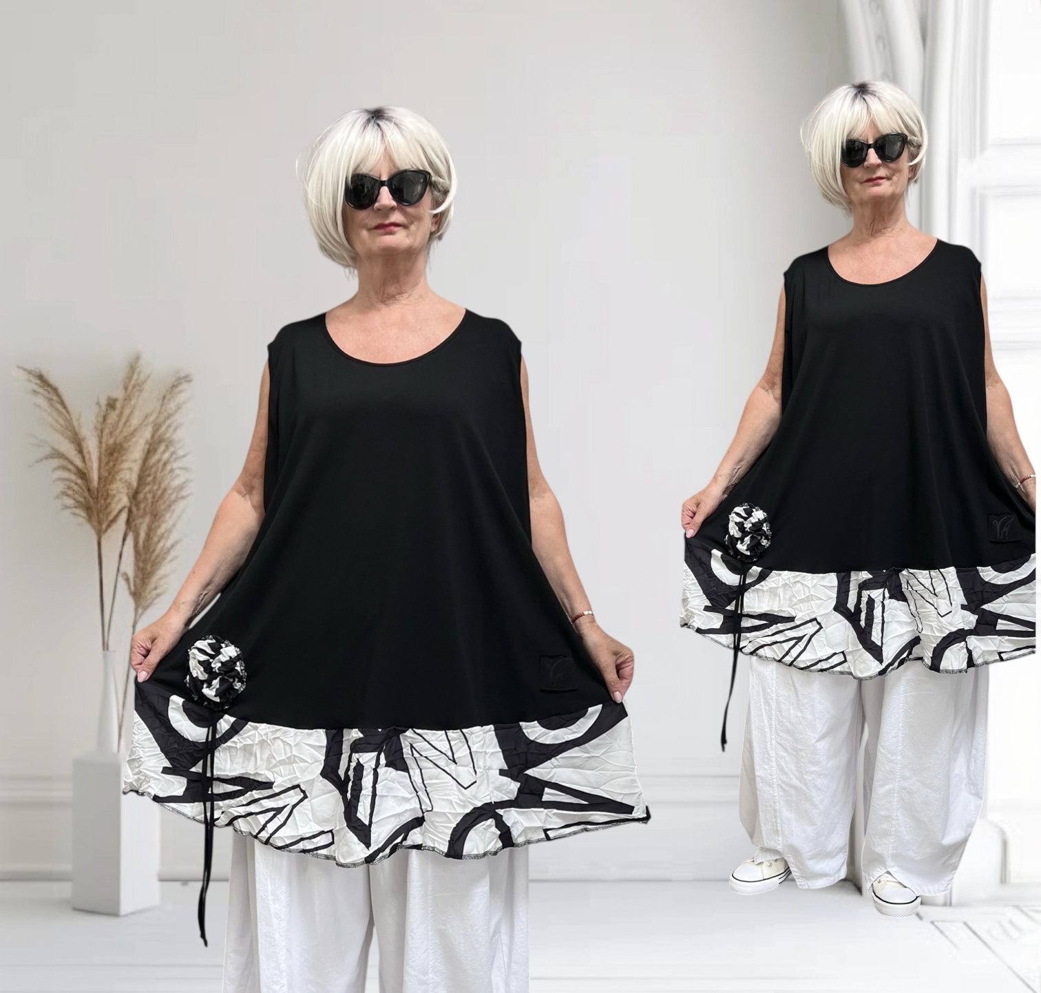 Vincenzo Allocca oversized katoen A-lijn tuniek apart/stretch /zwart/wit