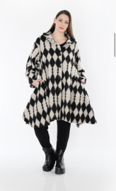 AKH oversized wol A-lijn winterjas /stretch /zwart/wit