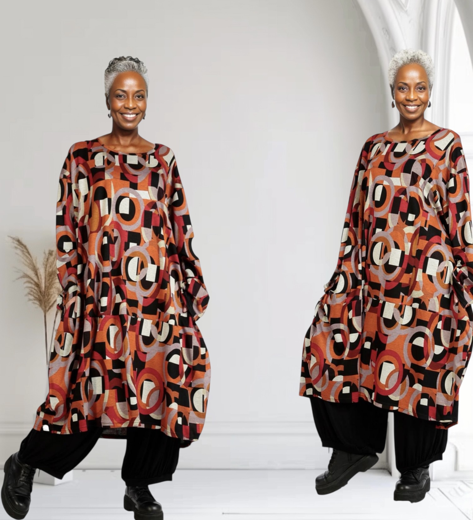 AKH oversized viscose mix A-lijn jurk/ tuniek apart stretch
