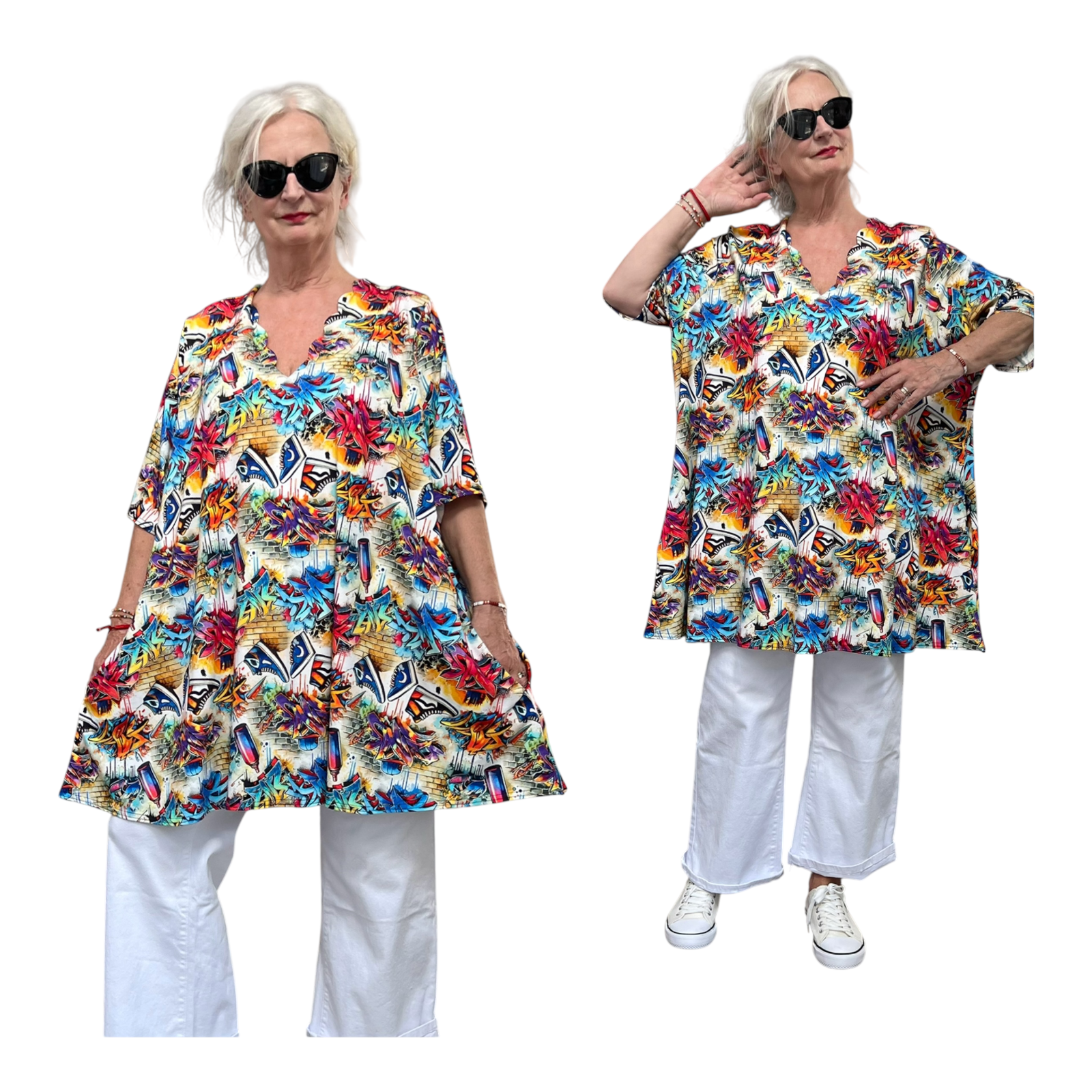 Naveed oversized viscose A-lijn tuniek met aparte decolleté /stretch