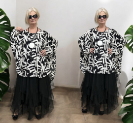 AKH oversized viscose A-lijn tuniek apart stretch zwart/wit