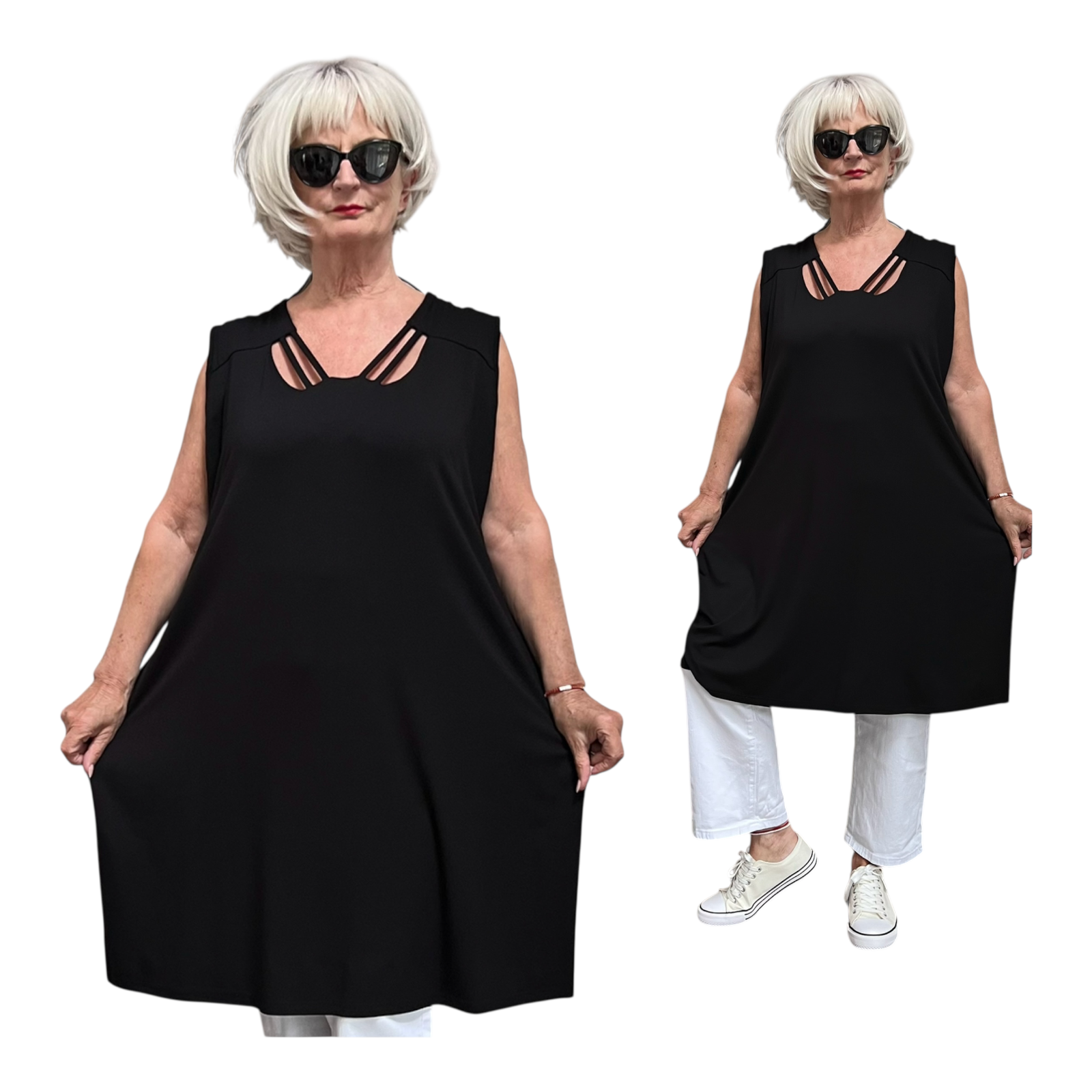New Jersey viscose A-lijn tuniek met aparte decolleté/ stretch/zwart