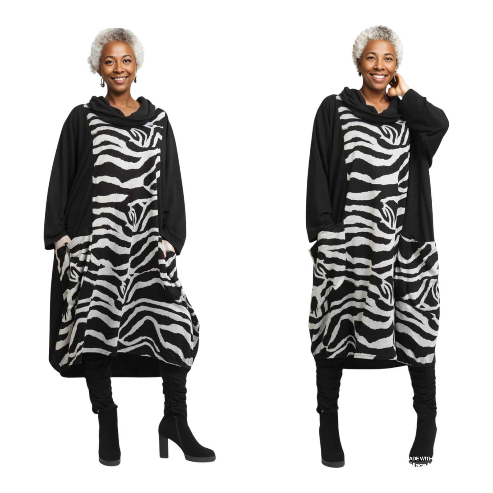 AKH oversized viscose mix tuniek apart stretch zwart/grijs