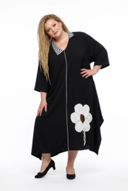 CN-G viscose A-lijn jurk met bloem / zwart/wit