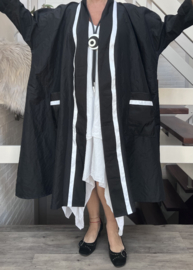 Ellen oversized A-lijn Taft blazer/jas/vest met zakken apart zwart/wit