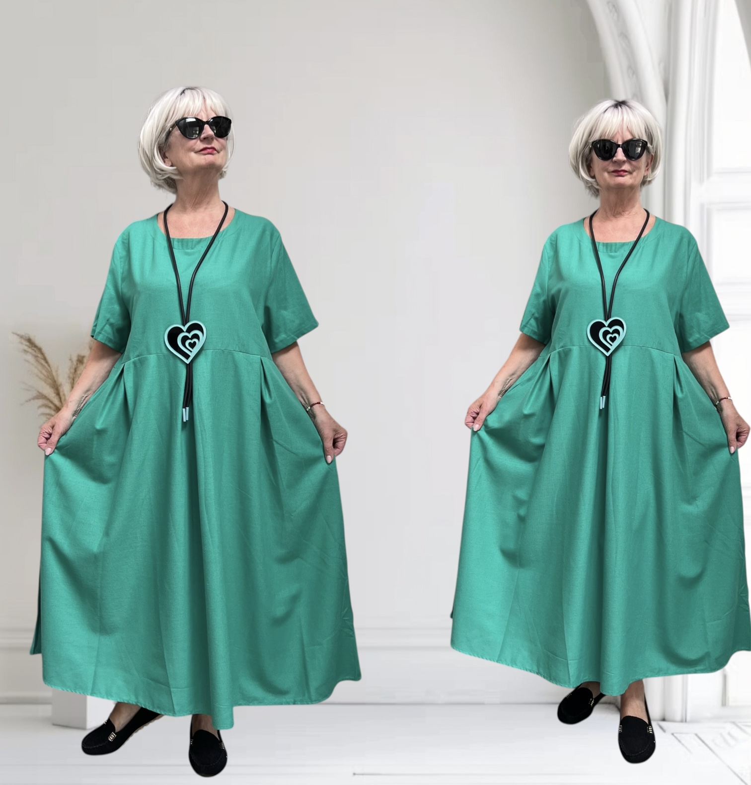 ITALIA  MODA  linnen/viscose wijde jurk met zakken apart