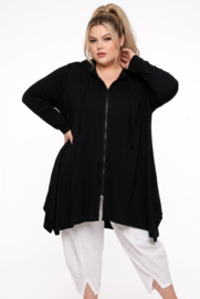 R.A.F.A.Y viscose A-lijn tuniek/blazer met capuchon en ritssluiting stretch zwart 