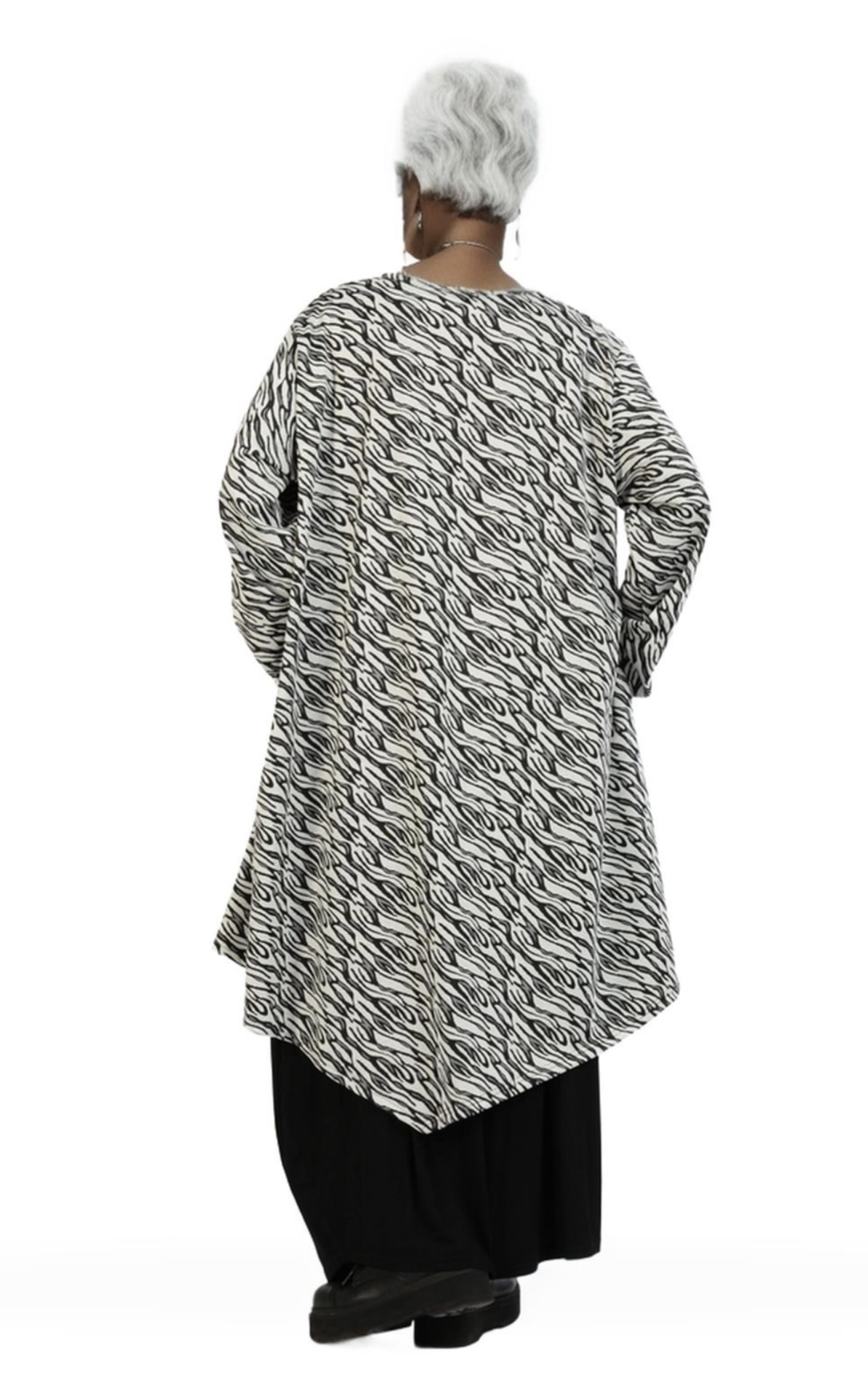 AKH oversized viscose mix jurk/tuniek apart stretch zwart/wit